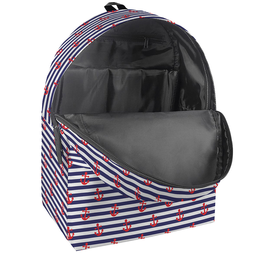 Blue Striped Nautical Anchor Print Backpack