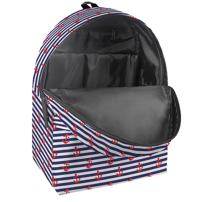 Blue Striped Nautical Anchor Print Backpack