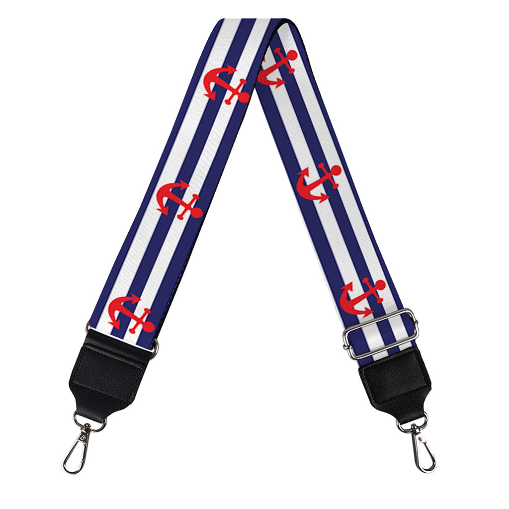 Blue Striped Nautical Anchor Print Bag Strap