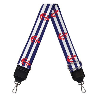 Blue Striped Nautical Anchor Print Bag Strap