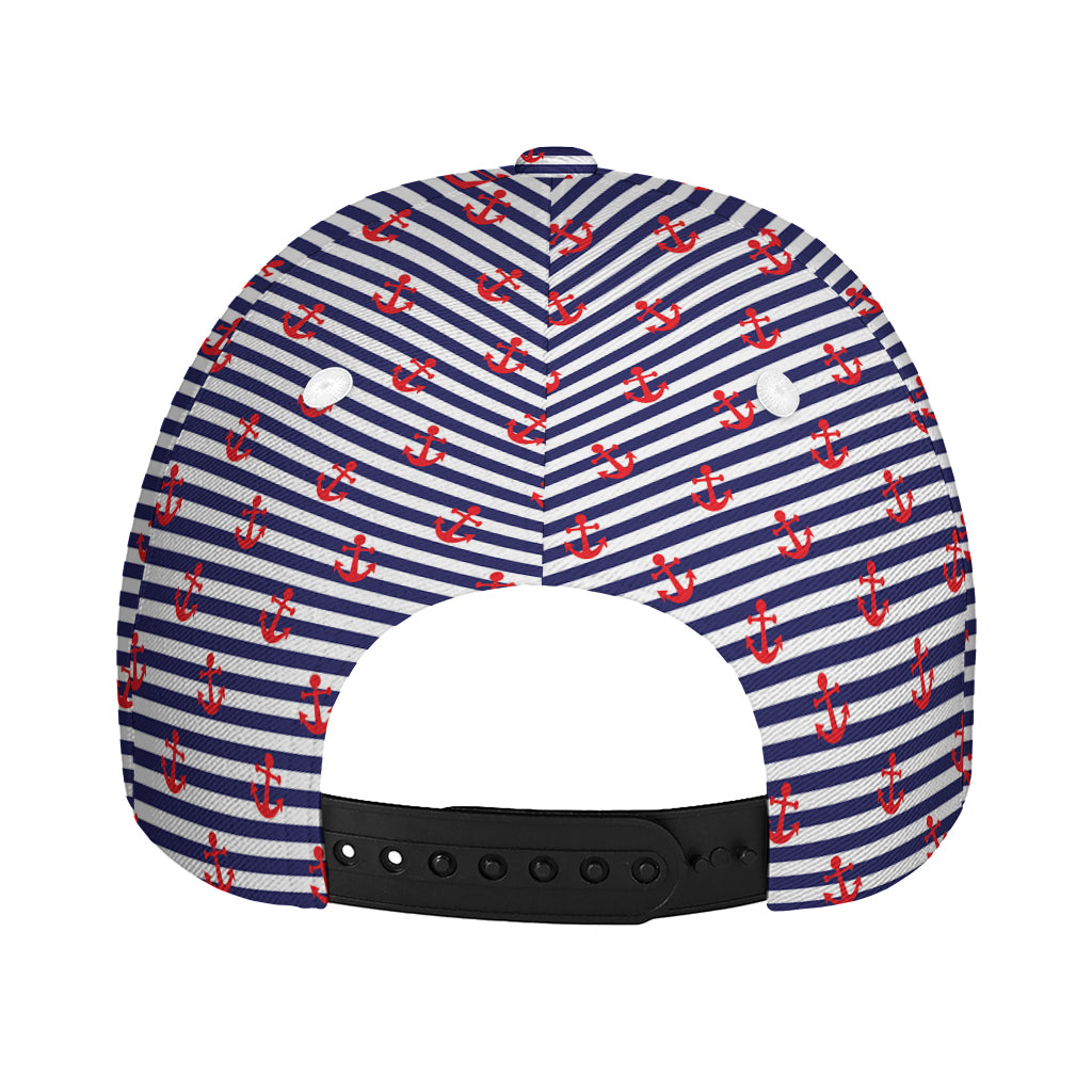 Blue Striped Nautical Anchor Print Baseball Cap