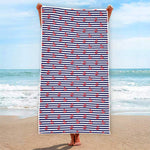 Blue Striped Nautical Anchor Print Beach Towel