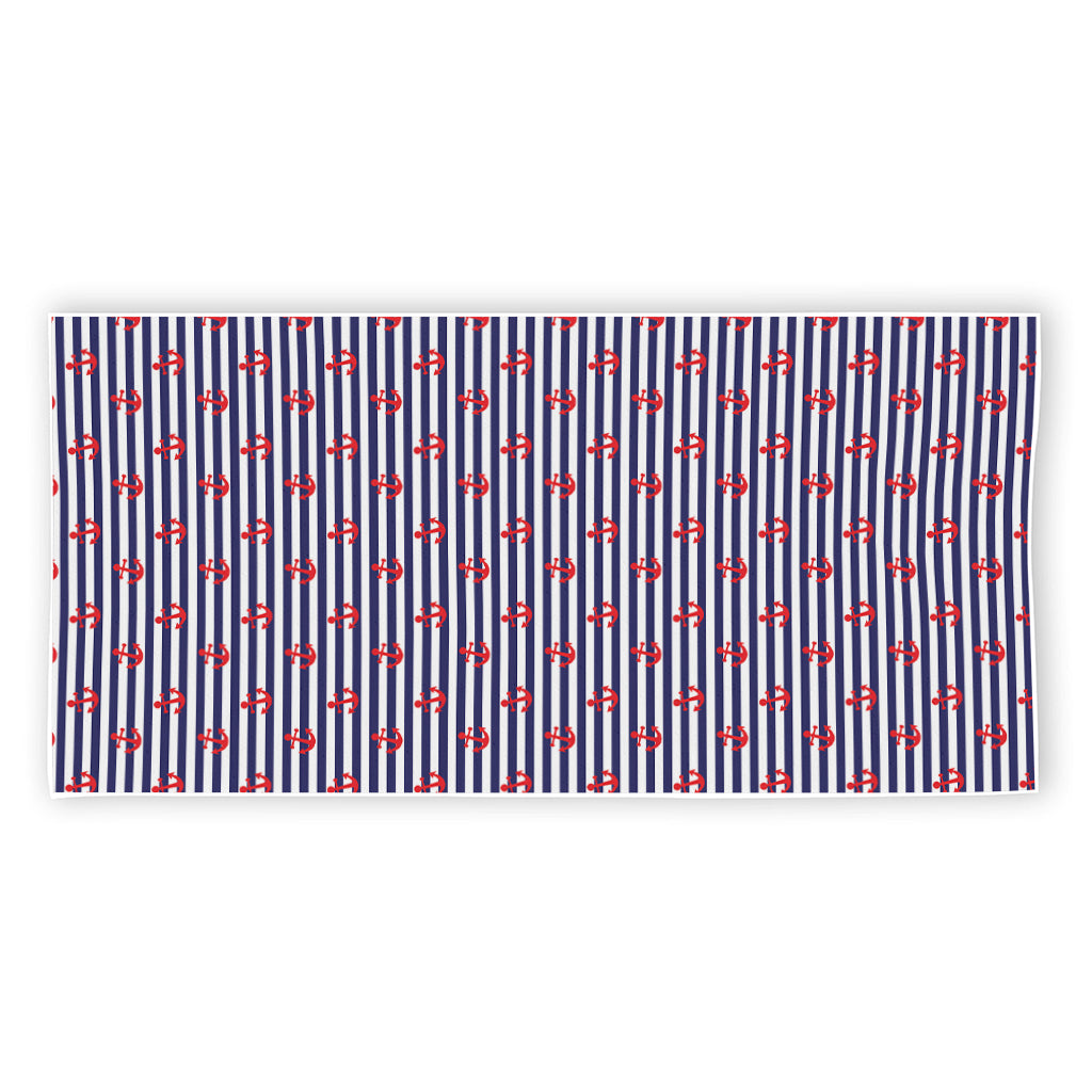 Blue Striped Nautical Anchor Print Beach Towel