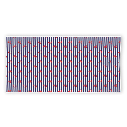 Blue Striped Nautical Anchor Print Beach Towel