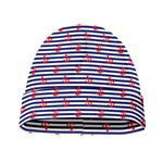 Blue Striped Nautical Anchor Print Beanie