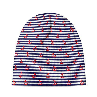 Blue Striped Nautical Anchor Print Beanie