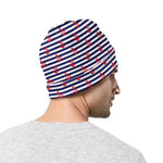 Blue Striped Nautical Anchor Print Beanie