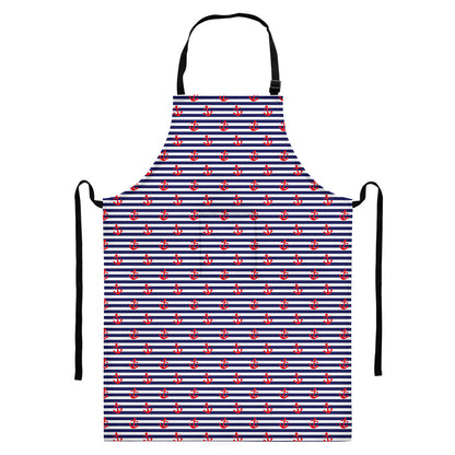 Blue Striped Nautical Anchor Print Bib Apron With Pocket