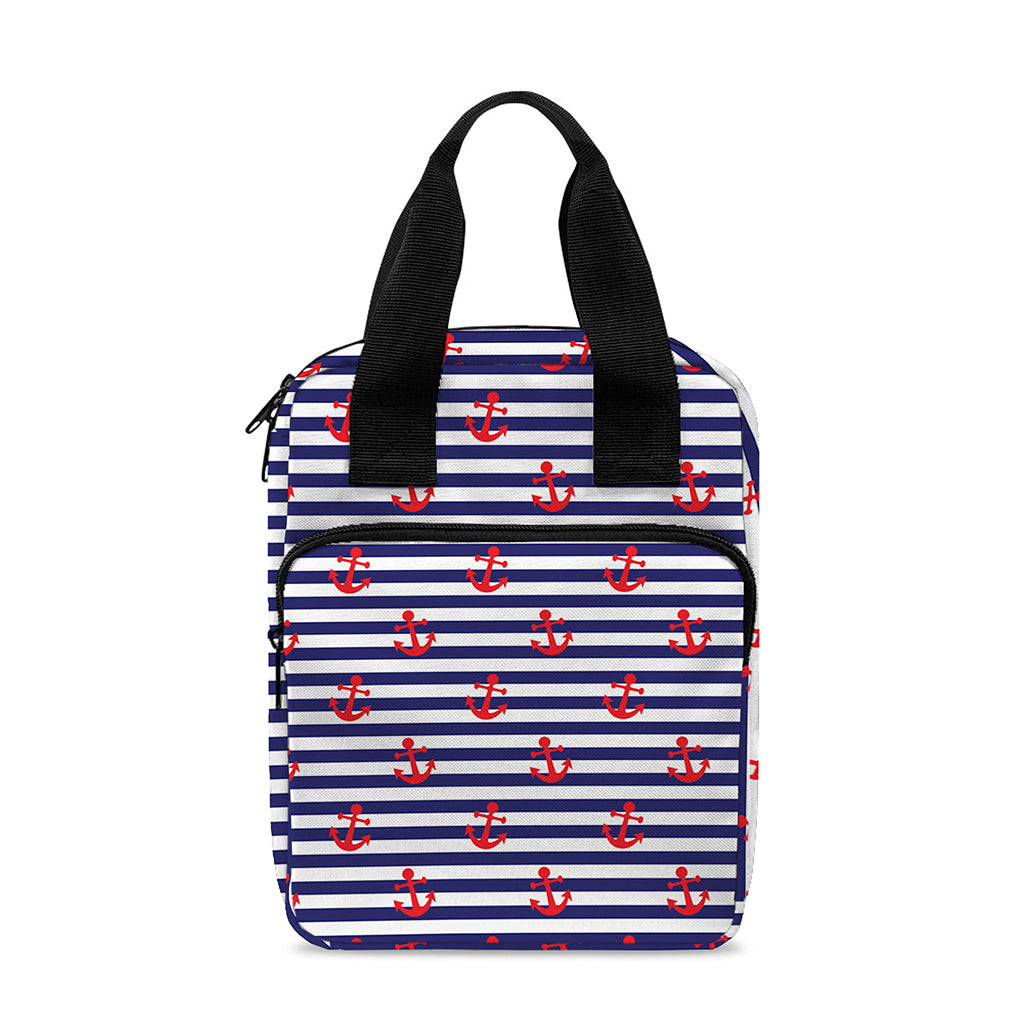 Blue Striped Nautical Anchor Print Bible Tote Bag