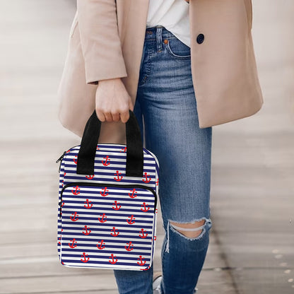 Blue Striped Nautical Anchor Print Bible Tote Bag