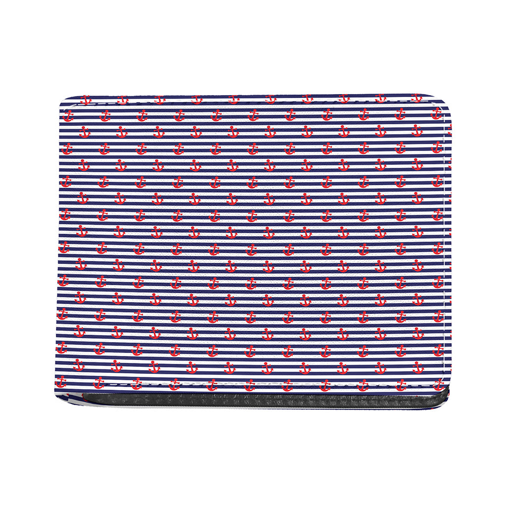 Blue Striped Nautical Anchor Print Bifold Wallet