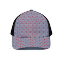Blue Striped Nautical Anchor Print Black Mesh Trucker Hat