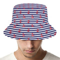 Blue Striped Nautical Anchor Print Bucket Hat