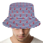 Blue Striped Nautical Anchor Print Bucket Hat