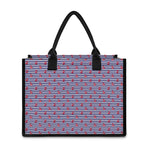 Blue Striped Nautical Anchor Print Canvas Tote Bag