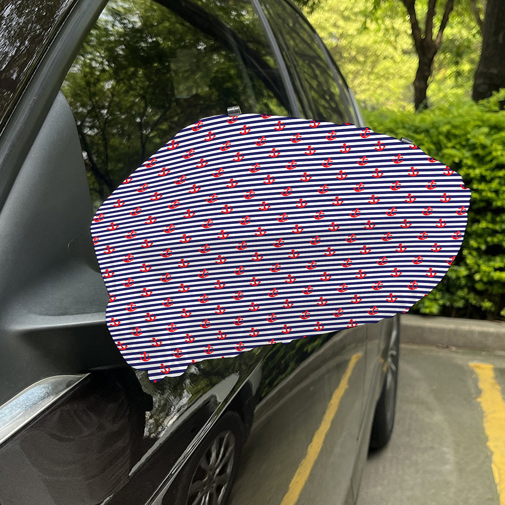 Blue Striped Nautical Anchor Print Car Side Mirror Covers