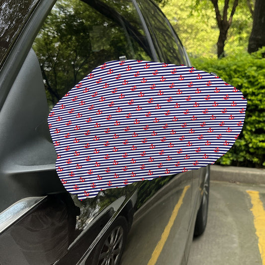 Blue Striped Nautical Anchor Print Car Side Mirror Covers