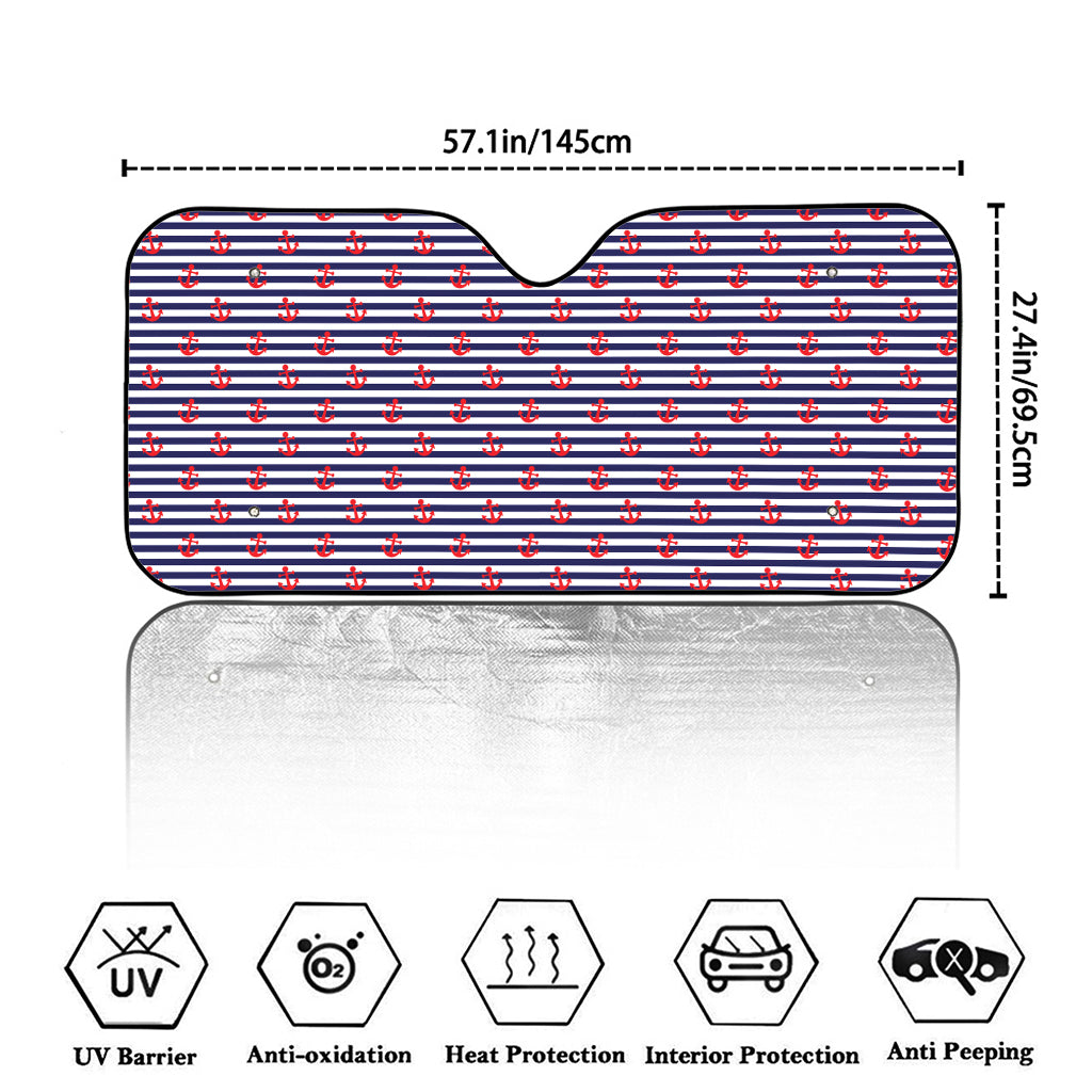 Blue Striped Nautical Anchor Print Car Windshield Sun Shade