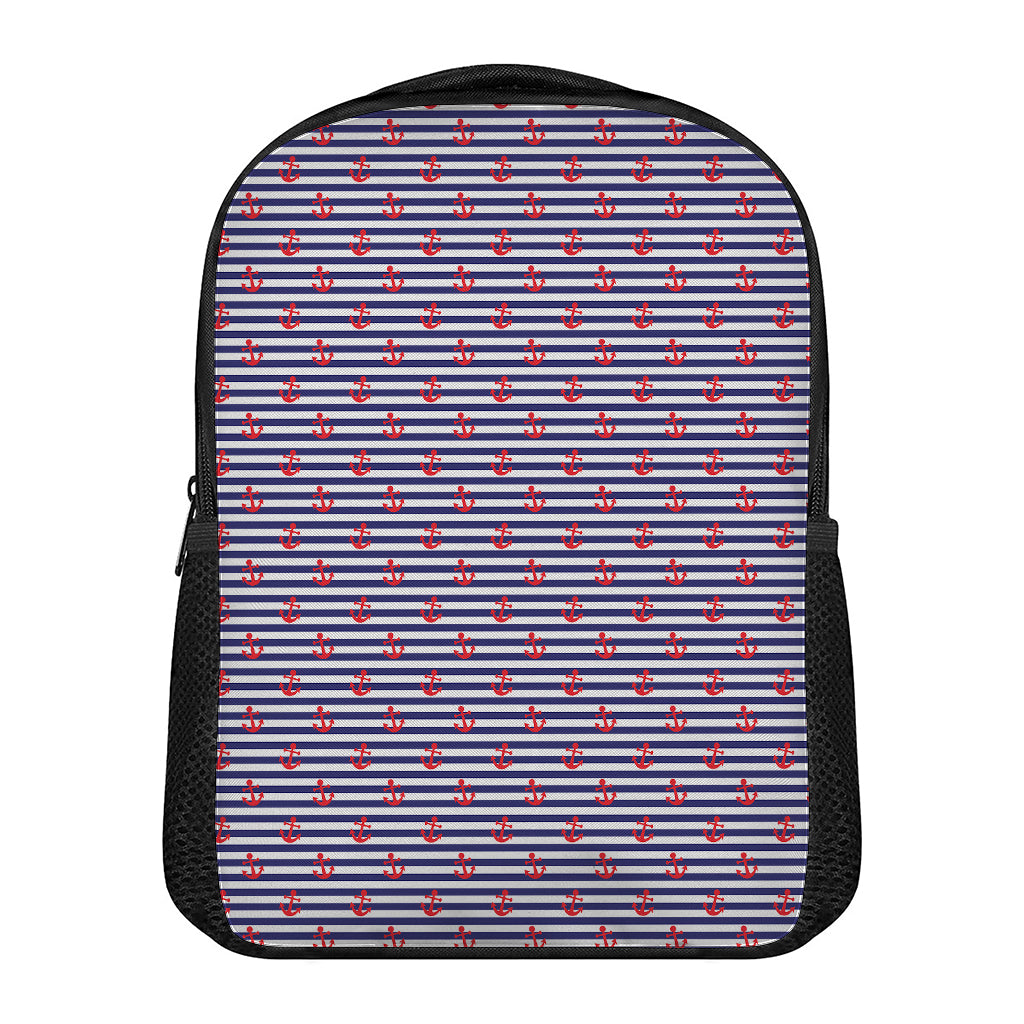 Blue Striped Nautical Anchor Print Casual Backpack