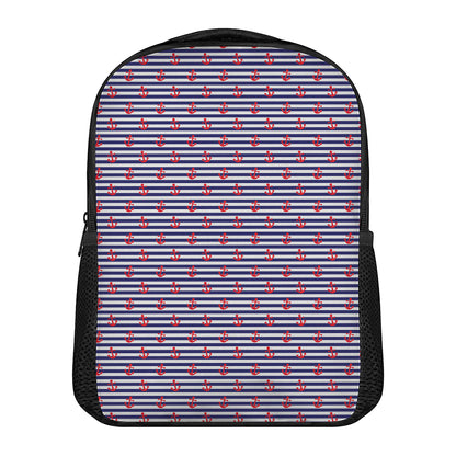 Blue Striped Nautical Anchor Print Casual Backpack
