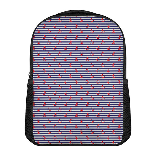 Blue Striped Nautical Anchor Print Casual Backpack