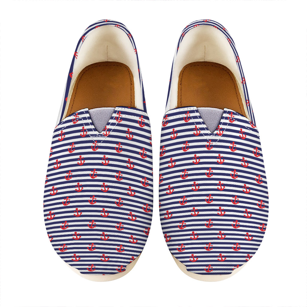 Blue Striped Nautical Anchor Print Casual Shoes