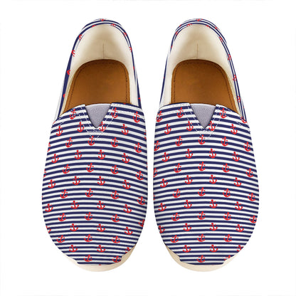 Blue Striped Nautical Anchor Print Casual Shoes