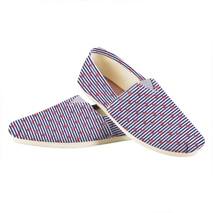 Blue Striped Nautical Anchor Print Casual Shoes