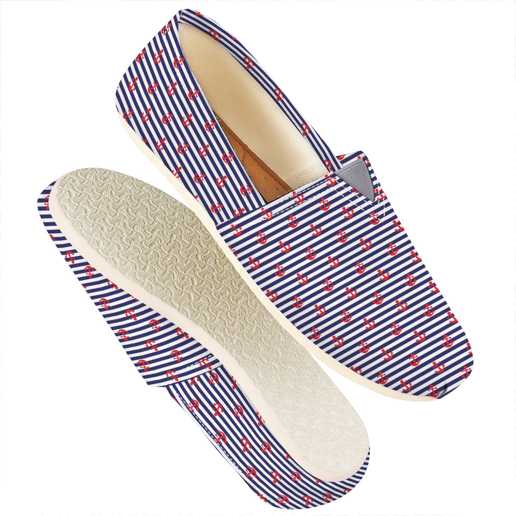 Blue Striped Nautical Anchor Print Casual Shoes