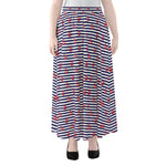 Blue Striped Nautical Anchor Print Chiffon Maxi Skirt