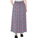 Blue Striped Nautical Anchor Print Chiffon Maxi Skirt