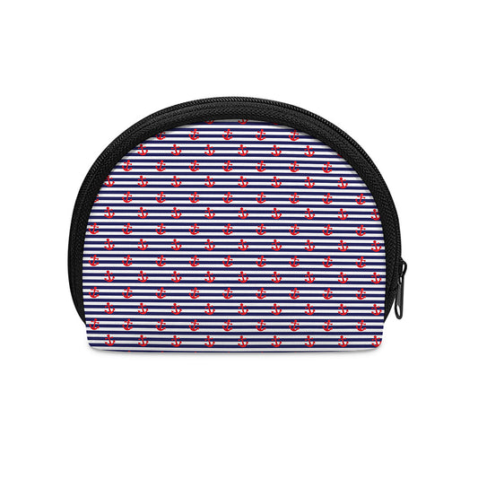 Blue Striped Nautical Anchor Print Coin Purse