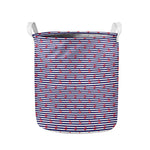 Blue Striped Nautical Anchor Print Collapsible Laundry Basket
