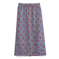 Blue Striped Nautical Anchor Print Cotton Front Slit Maxi Skirt