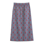 Blue Striped Nautical Anchor Print Cotton Front Slit Maxi Skirt