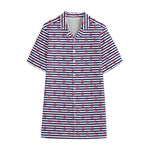 Blue Striped Nautical Anchor Print Cotton Hawaiian Shirt