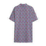 Blue Striped Nautical Anchor Print Cotton Hawaiian Shirt