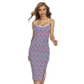 Blue Striped Nautical Anchor Print Cross Back Cami Dress