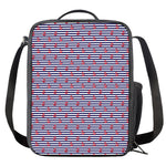 Blue Striped Nautical Anchor Print Crossbody Lunch Bag