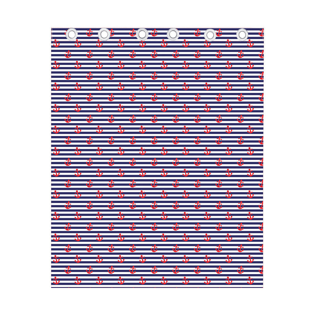 Blue Striped Nautical Anchor Print Curtain