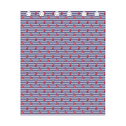 Blue Striped Nautical Anchor Print Curtain