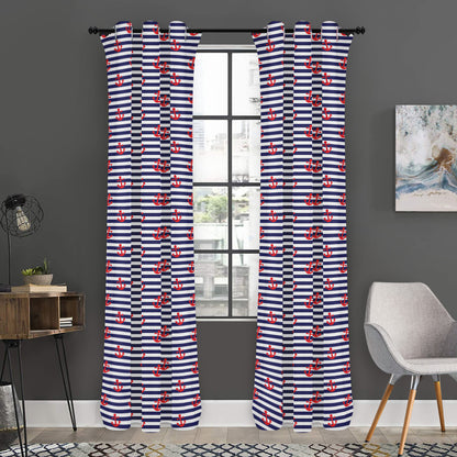 Blue Striped Nautical Anchor Print Curtain