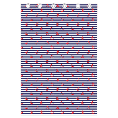 Blue Striped Nautical Anchor Print Curtain