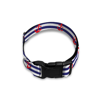 Blue Striped Nautical Anchor Print Dog Collar
