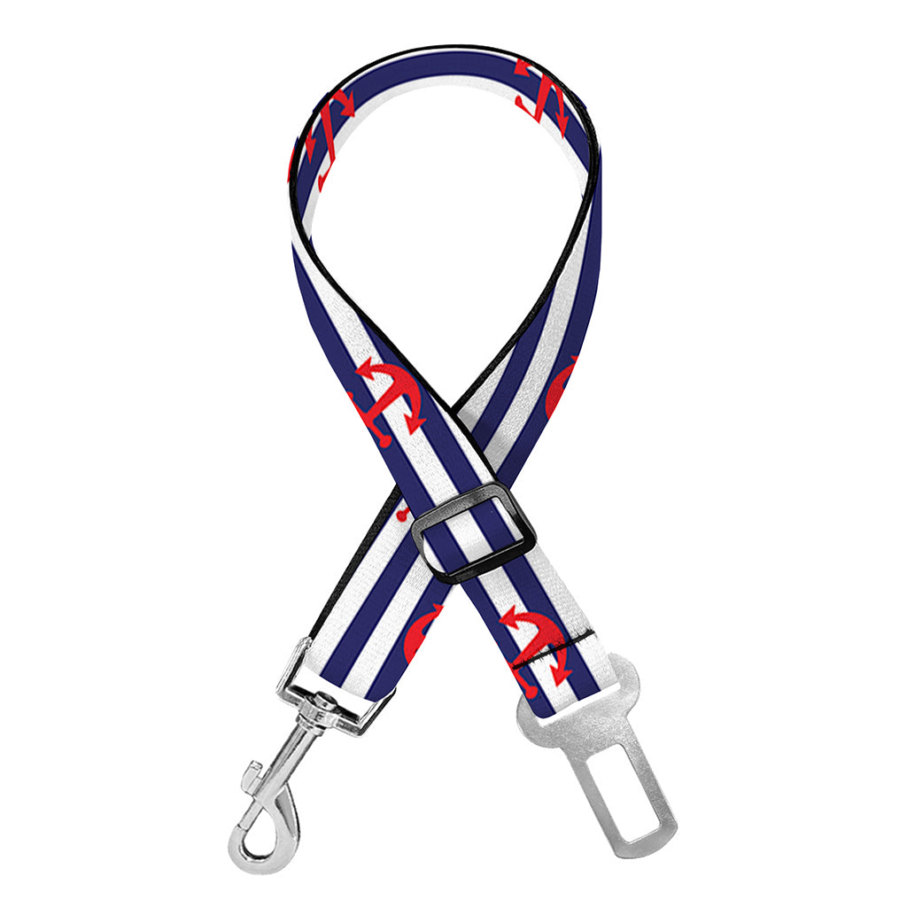 Blue Striped Nautical Anchor Print Dog Seat Belt