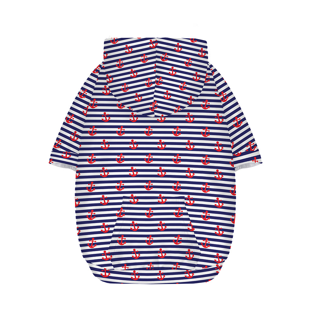 Blue Striped Nautical Anchor Print Dog Zip Up Hoodie