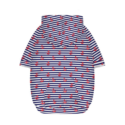Blue Striped Nautical Anchor Print Dog Zip Up Hoodie