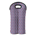 Blue Striped Nautical Anchor Print Double Neoprene Wine Tote