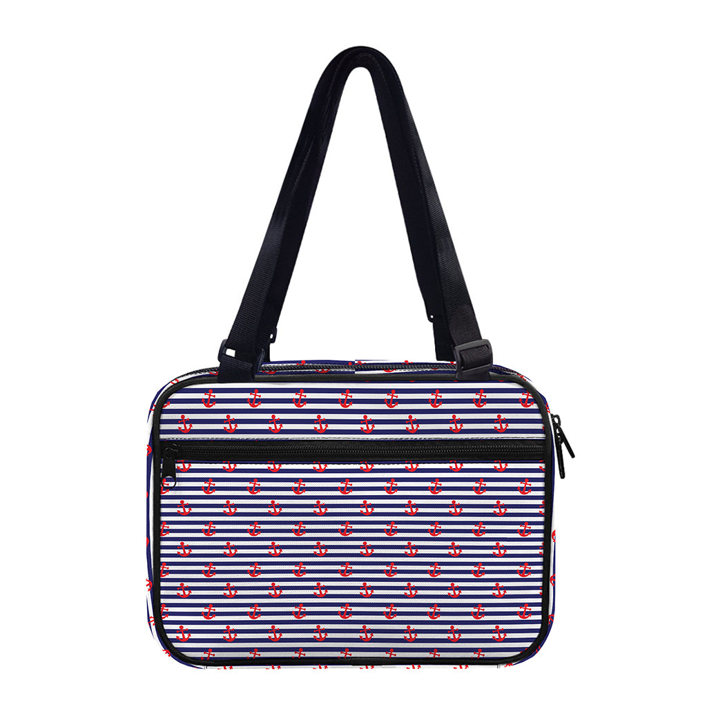Blue Striped Nautical Anchor Print Double Strap Bible Bag