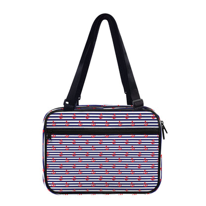 Blue Striped Nautical Anchor Print Double Strap Bible Bag